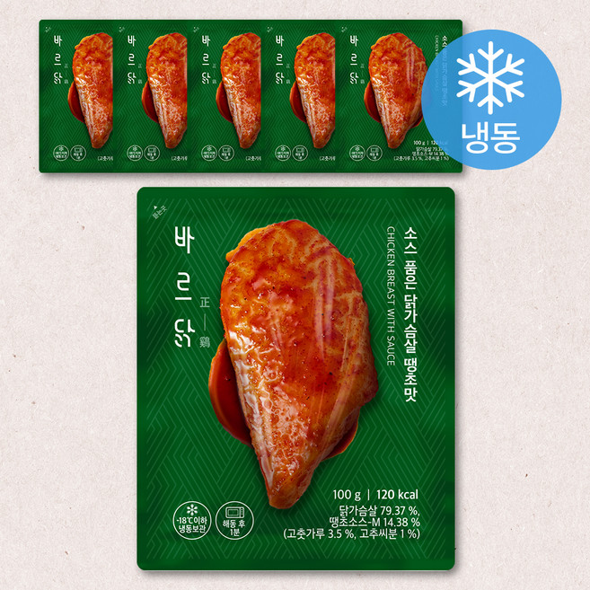 바르닭 소스 품은 닭가슴살 땡초맛 (냉동), 100g, 1개입, 6개