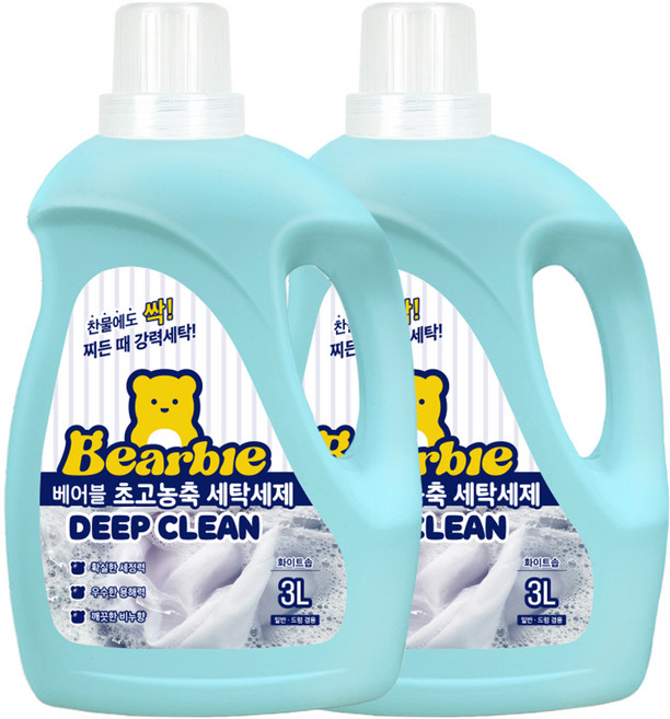 베어블 딥클린 초고농축 세탁세제 화이트솝 본품, 3L, 2개