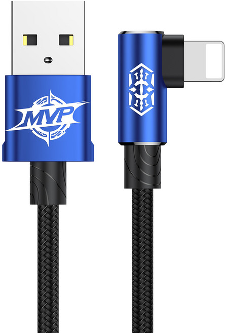 Baseus 倍思 MVP王者彎頭IOS數據線 圓弧插頭 兼容IOS 2A智能充電, 1m, 藍色, 1條