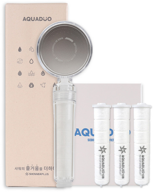 샤워플러스 아쿠아듀오 필터 샤워기 SF-580 + 리필 필터 3p 세트, 1개, 클리어