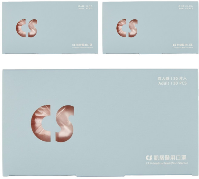 CS 凱馺國際 成人平面滿版三層醫用口罩, 30片, 3盒, 玫瑰金