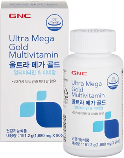 GNC 울트라 메가 골드 멀티비타민 & 미네랄 151.2g, 90정, 1개 - 쿠팡