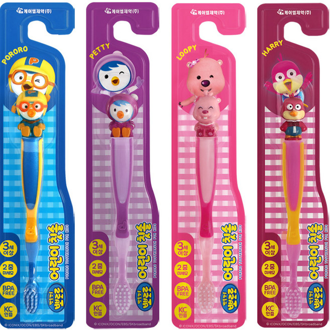 케이엠제약 뽀로로 어린이 칫솔, 뽀로로 + 패티 + 루피 + 해리, 4개입, 1세트