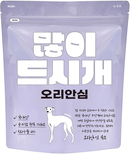 바이케이알 강아지 많이드시개 대용량 수제간식, 오리안심, 300g, 1개