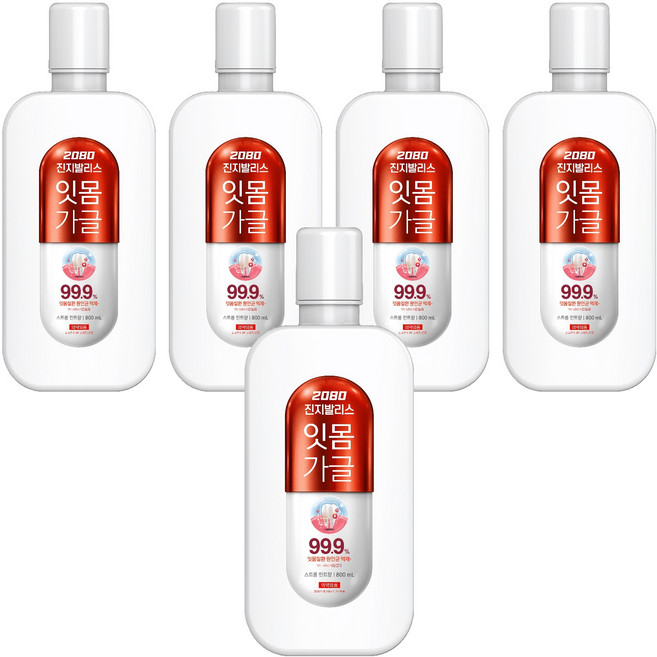 2080 진지발리스 잇몸 가글 스트롱 민트향, 800ml, 5개