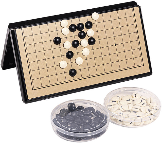 HI TODAY 便攜式可折疊磁性五子棋圍棋盤組 L, 1套, 木色棋盤 + 黑色 + 白色棋子