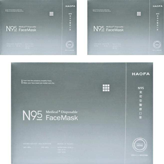 HAOFA N95立體醫療口罩 氣密型 M, 30片, 3盒, 丁香藍
