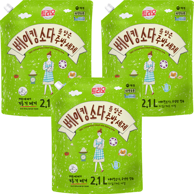 트리오 베이킹소다를 담은 주방세제, 2.1L, 3개