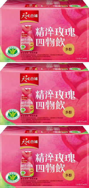 天地合補 精淬玫瑰四物飲 多酚配方, 120ml, 6瓶, 3盒