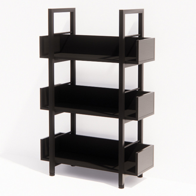 제련공단 사각 프레임 책장 방문설치, 블랙 + 블랙, 3단