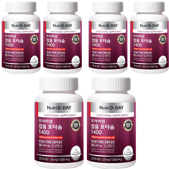 뉴트리디데이 프리미엄 칼륨 포타슘 1400, 120정, 6개