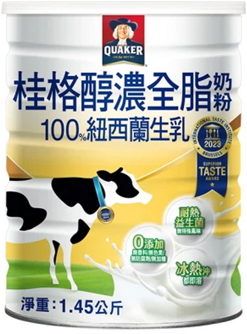QUAKER 桂格 醇濃全脂奶粉, 1.45kg, 1罐