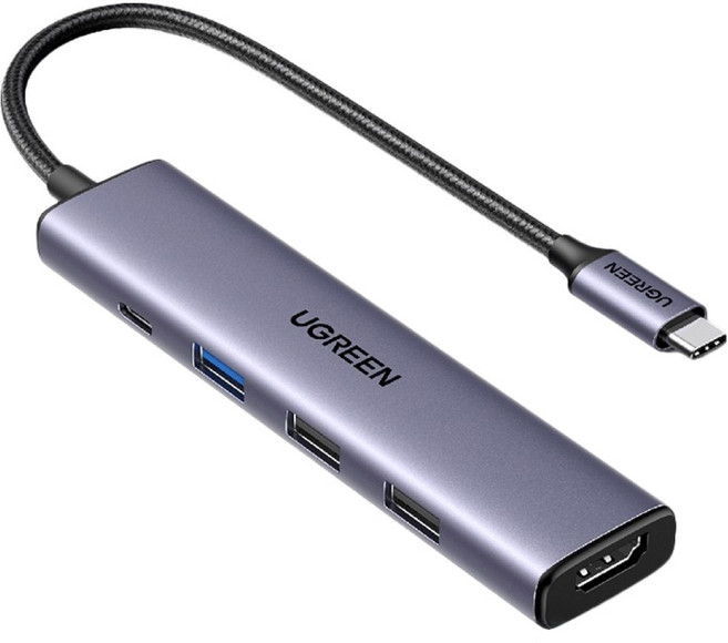 UGREEN 綠聯 五合一 Type-C集線器 HDMI + USB3.0 輕巧便攜版 4個, 灰色, 1組