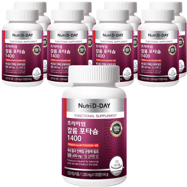 뉴트리디데이 프리미엄 칼륨 포타슘 1400, 120정, 9개