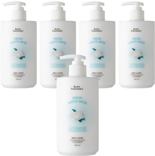 바디판타지 모이스처라이징 바디로션 프레시 화이트 머스크, 5개, 500ml
