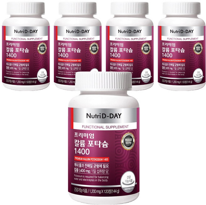 뉴트리디데이 프리미엄 칼륨 포타슘 1400, 120정, 5개