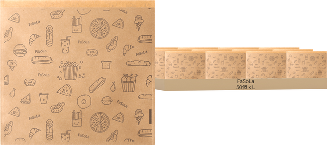 FaSoLa DIY 多用途食品用卡通防油紙袋 L 50個, 棕色, 2組