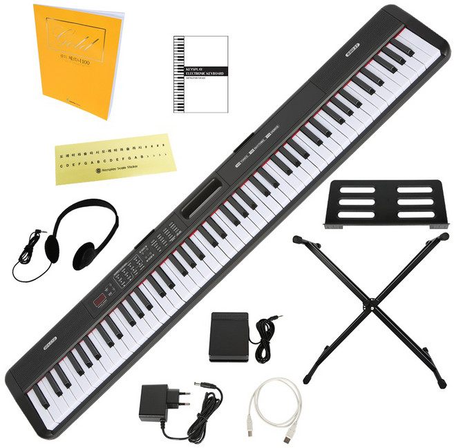 블루엔젤 키스플레이 88건반 전자 디지털피아노 입문 스탠드 헤드셋 스티커 체르니100교본, 블랙, 88 디지털 피아노, 1개