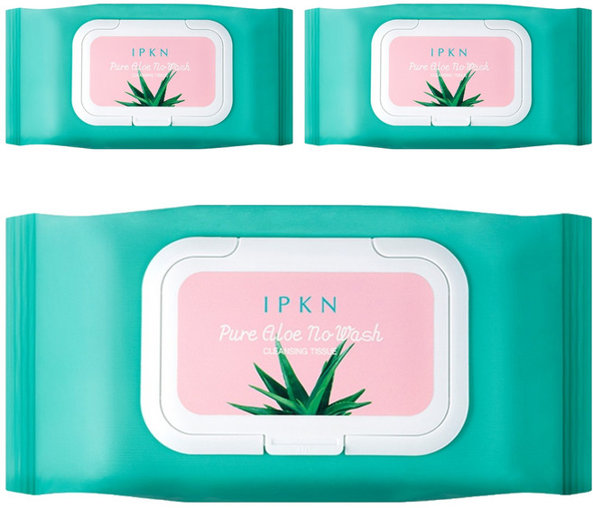 입큰 퓨어 알로에 노워시 클렌징 티슈 387g, 80매입, 3개