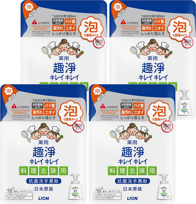 LION 獅王 趣淨 料理手抗菌去味慕斯補充包 柑橘, 180ml, 4包