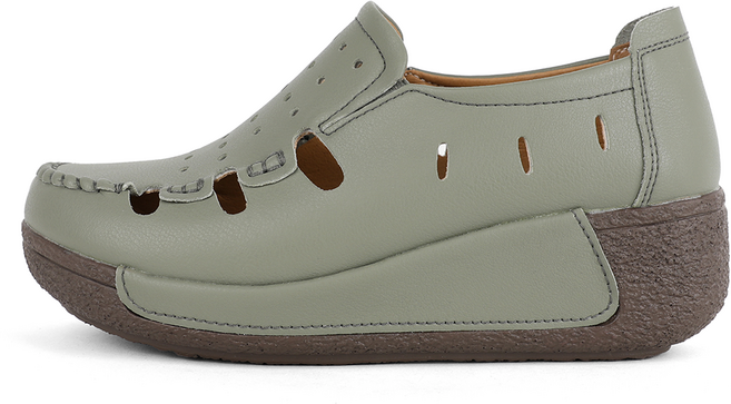 J SHOE 牛皮Lunari沖孔厚底懶人鞋 5.5cm