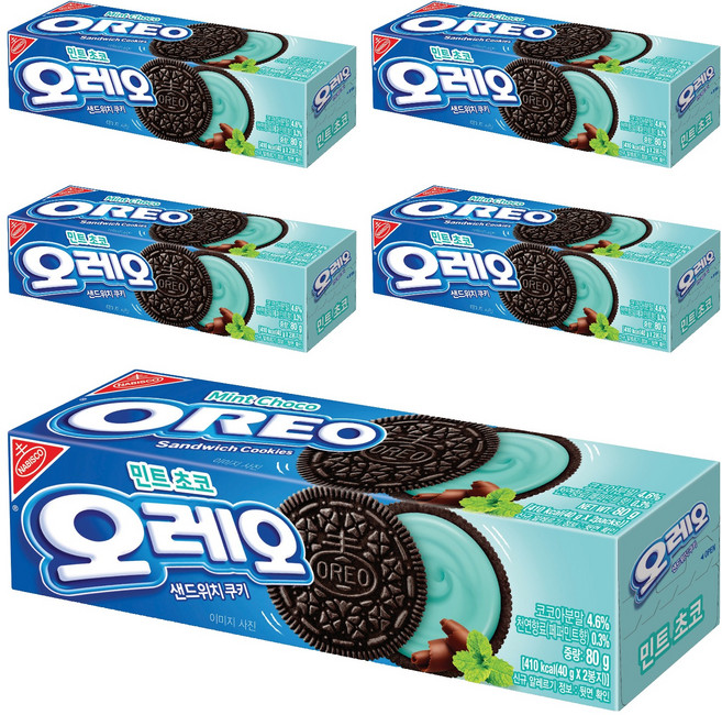 오레오 민트초코 샌드위치 쿠키, 80g, 5개