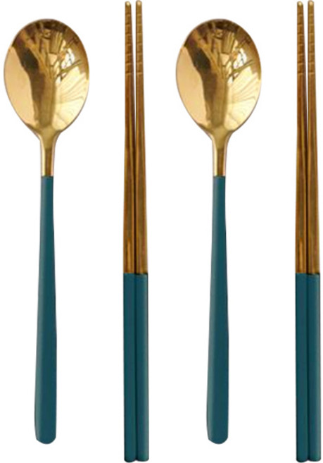 지베아 루체 2인 한식 수저 세트, 골드그린, 숟가락(2p) + 젓가락(2p), 1세트