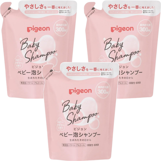 pigeon 貝親 洗髮慕斯補充包 粉色花香, 300ml, 3包