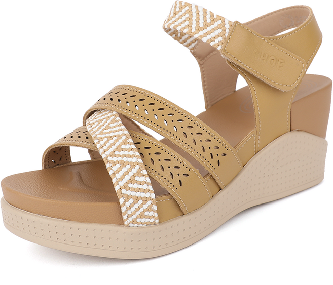 제이슈 여성용 소가죽 홀란 통굽 스트랩 샌들 7cm