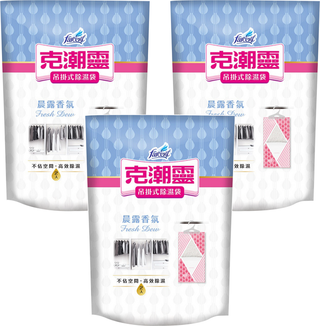 farcent 花仙子 克潮靈 吊掛除濕袋 晨露香氛 2入, 3包