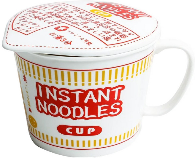 日式和風陶瓷帶蓋速食杯麵碗 1100ml, 紅色, 1個