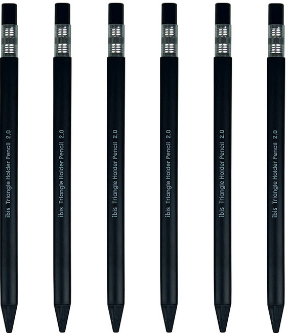아이비스 노크식 삼각 홀더 펜슬 2B, 블랙, 6개