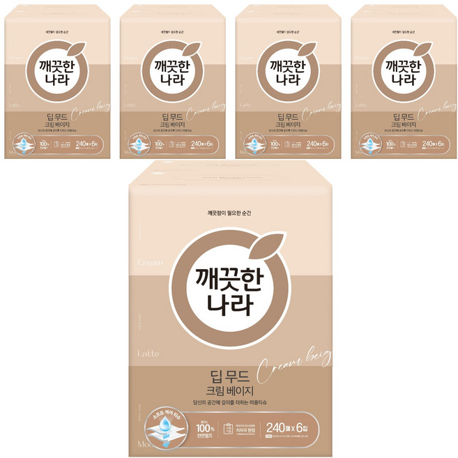깨끗한나라 딥무드 미용티슈 크림 베이지 2겹, 240매, 30개