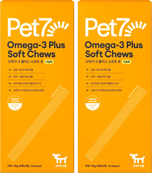 펫세븐 강아지 오메가3 플러스 소프트 츄 영양간식, 사슴육, 96g, 2개