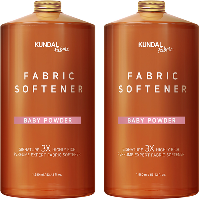 KUNDAL 昆黛爾 3倍濃縮衣物柔軟精 爽身粉香, 1.58L, 2瓶