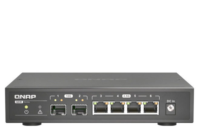 QNAP 威聯通 QSW-2104-2S 6埠 Multi-Gig 五速無網管型交換器 10GbE及2.5GbE網路傳輸 隨插即用, 1個