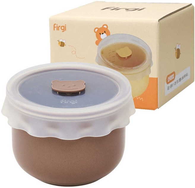 퍼기 꿀단지 도자기 이유식 밀폐 보관용기 + 뚜껑 세트, 250ml, 토프브라운, 1세트