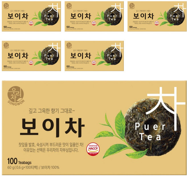 우리차 송원식품 보이차, 600mg, 100개입, 6개