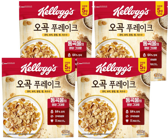 켈로그 오곡 푸레이크 시리얼, 1.2kg, 4개