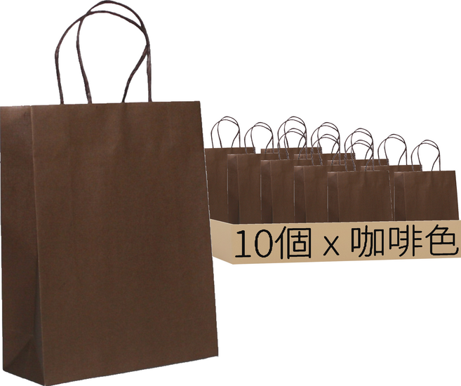 素簡無印純色手提袋 紙繩款 10個, 咖啡色, 1組