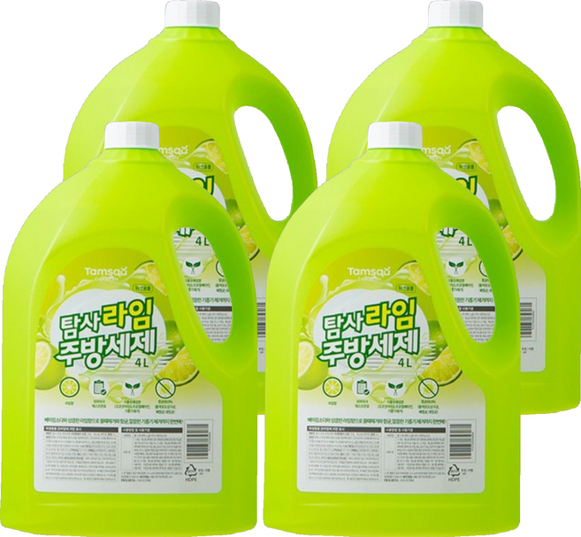 Tamsaa 蔬果碗盤清潔液 萊姆香, 4L, 4桶