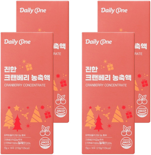 데일리원 진한 크랜베리 농축액, 210g, 4개