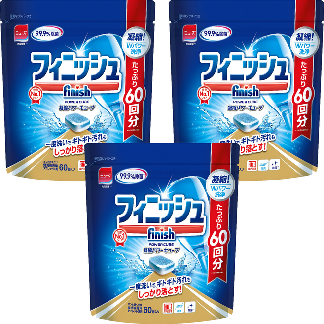 피니시 파워큐브 식기세척기용 세제 60p, 300g, 3개