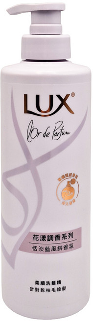 LUX 麗仕 花漾調香系列 柔順洗髮精 恬淡藍風鈴香氛 含4D玻尿酸 72小時持久香氛 針對乾枯毛燥髮, 470g, 1瓶