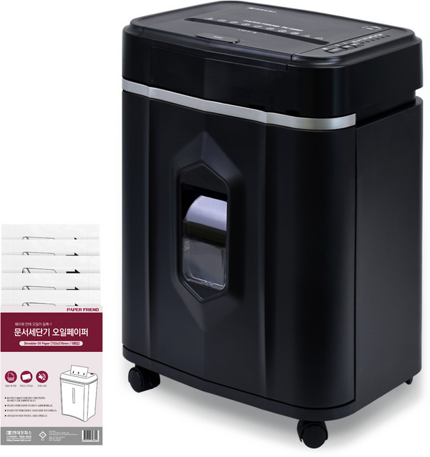 현대오피스 페이퍼프랜드 자동급지 +오일페이퍼 140매 30분연속세단 문서세단기 20L, PK-140AF, 블랙