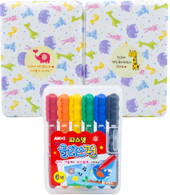 아모스 어린이집 생일선물용 파스넷 글라스펀 선물 포장, 혼합 색상, 3개