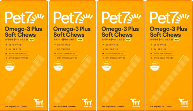 펫세븐 강아지 오메가3 플러스 소프트 츄 영양간식, 사슴육, 96g, 4개 - 쿠팡