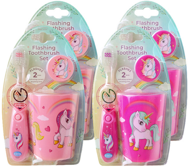 비브라이트 LED 타이머 칫솔 양치컵홀더 3종 세트 퍼플유니콘 + 핑크유니콘, 4세트