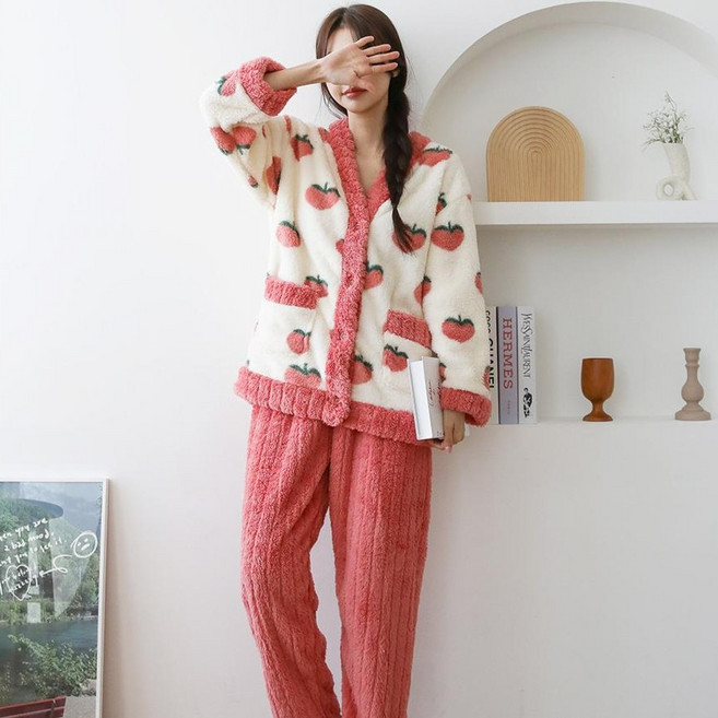 제이나나 여성용 코랄 피치 가디건 수면 파자마 세트