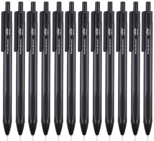 코멧 삼각 그립 중성 젤 펜 0.7mm, 블랙, 12개